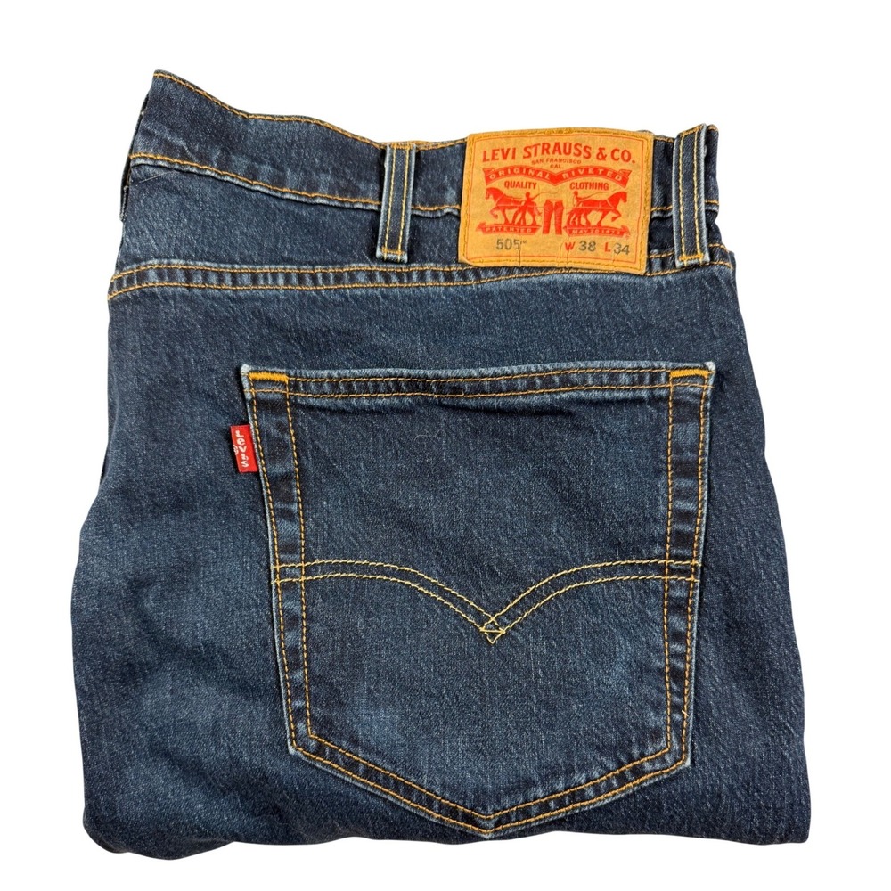 Levis 505 Jeans Mens 38x34 Regular Fit Straight Leg Blue Denim Classic